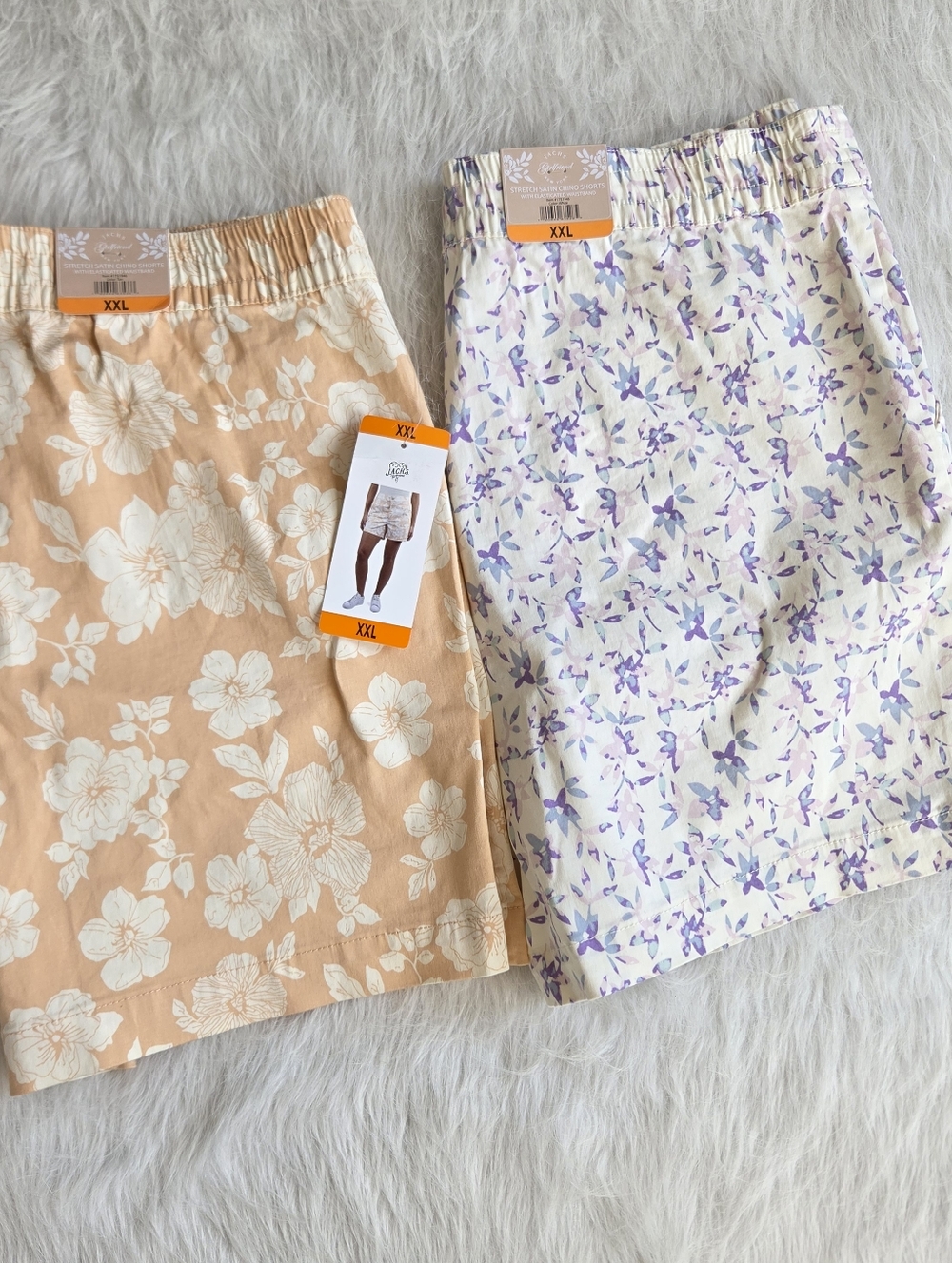 Jachs Girlfriend Chino Shorts 2 Pairs White Tan Floral XXL Stretch Satin